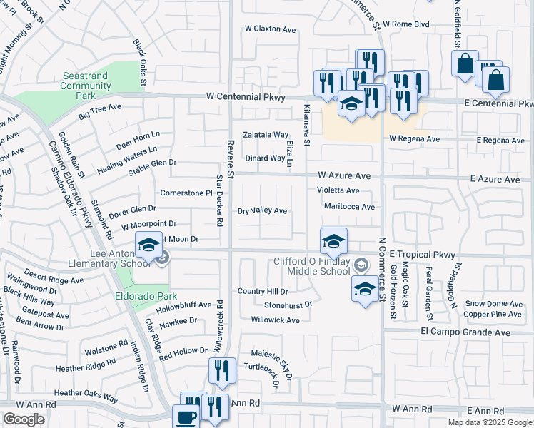 map of restaurants, bars, coffee shops, grocery stores, and more near 635 Dry Valley Avenue in North Las Vegas