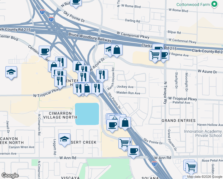 map of restaurants, bars, coffee shops, grocery stores, and more near 6013 Pebble Grey Lane in Las Vegas