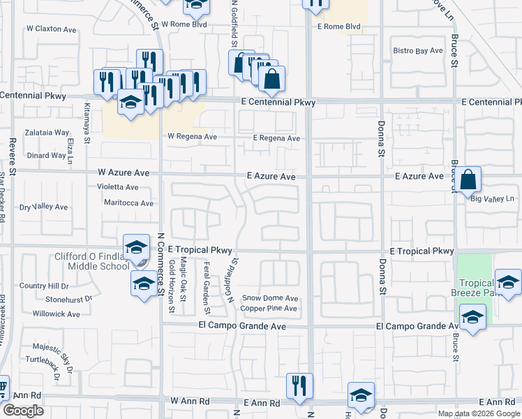 map of restaurants, bars, coffee shops, grocery stores, and more near 6129 Sapphire Gold Street in North Las Vegas