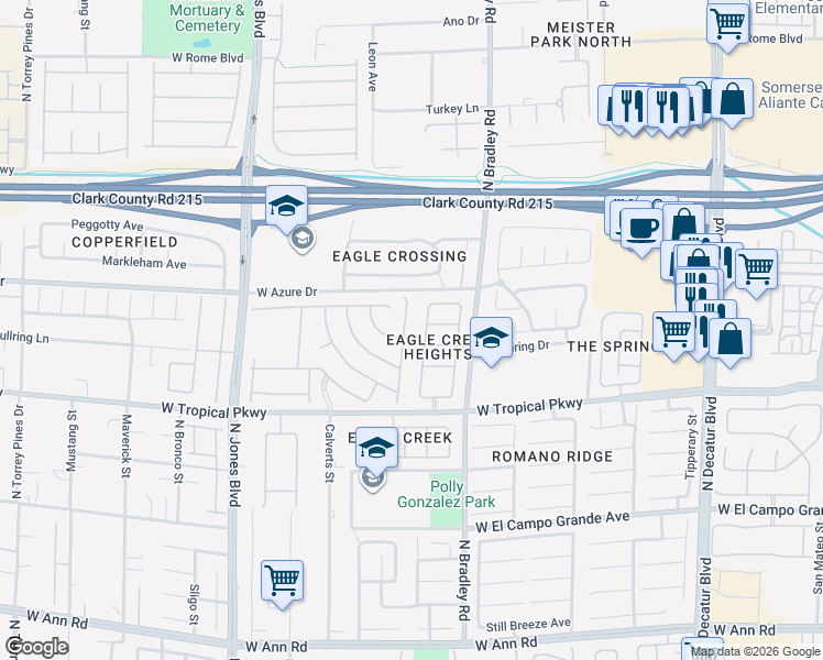 map of restaurants, bars, coffee shops, grocery stores, and more near 6133 Crystal Talon Street in Las Vegas