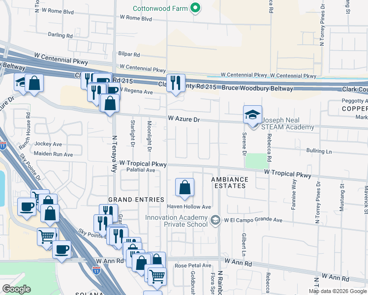 map of restaurants, bars, coffee shops, grocery stores, and more near 6009 Blowing Bellows Street in Las Vegas