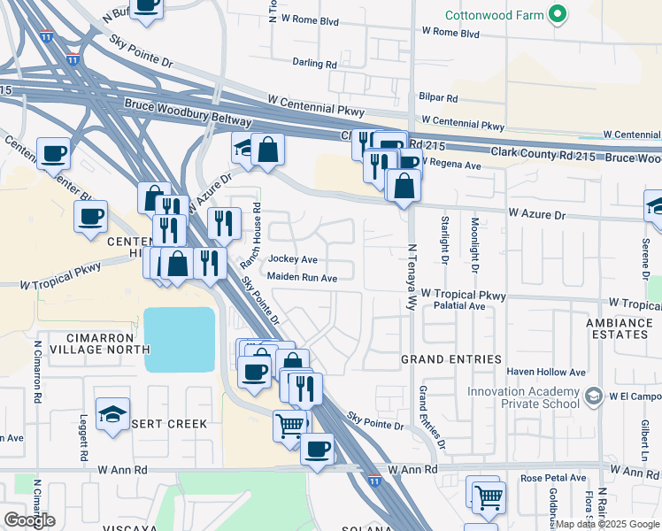 map of restaurants, bars, coffee shops, grocery stores, and more near 7329 Jockey Avenue in Las Vegas