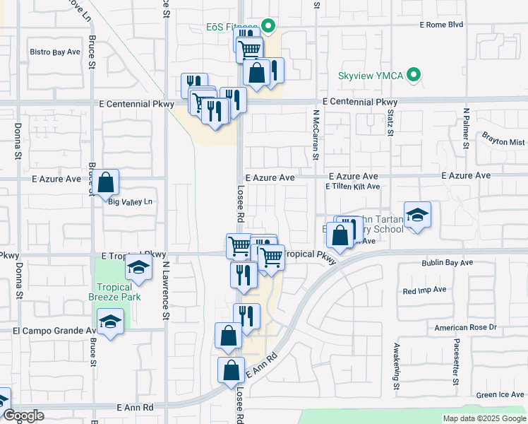 map of restaurants, bars, coffee shops, grocery stores, and more near in North Las Vegas