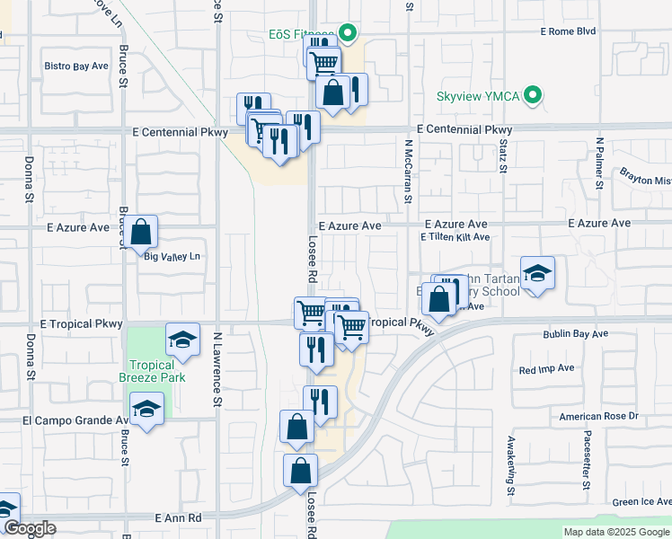 map of restaurants, bars, coffee shops, grocery stores, and more near in North Las Vegas