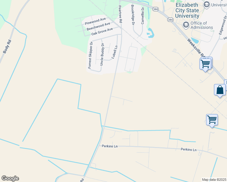 map of restaurants, bars, coffee shops, grocery stores, and more near 1780 Peartree Road in Elizabeth City