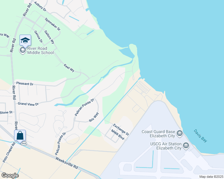 map of restaurants, bars, coffee shops, grocery stores, and more near 137-179 Pelican Pointe Drive in Elizabeth City