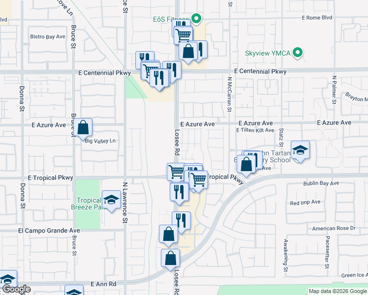 map of restaurants, bars, coffee shops, grocery stores, and more near in North Las Vegas