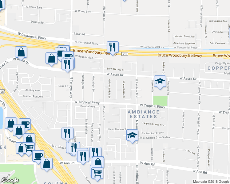 map of restaurants, bars, coffee shops, grocery stores, and more near 6009 Blowing Bellows Street in Las Vegas