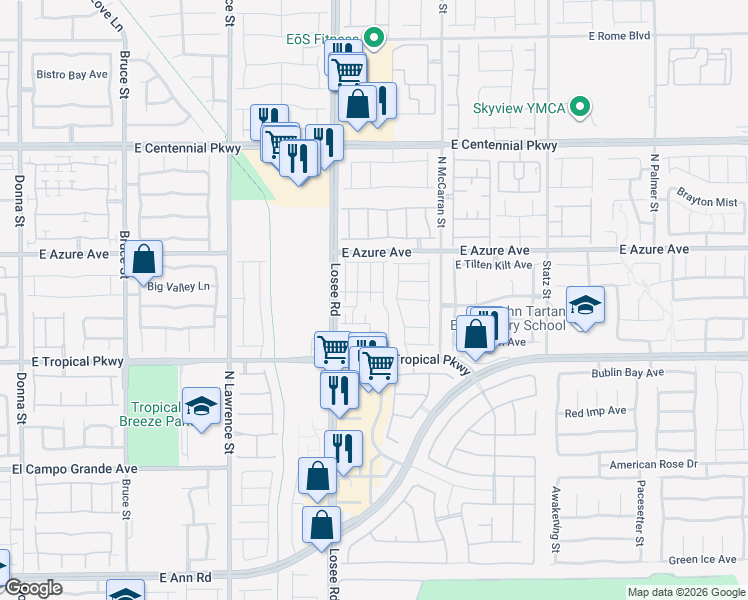 map of restaurants, bars, coffee shops, grocery stores, and more near 6108 Aster Garden st in North Las Vegas