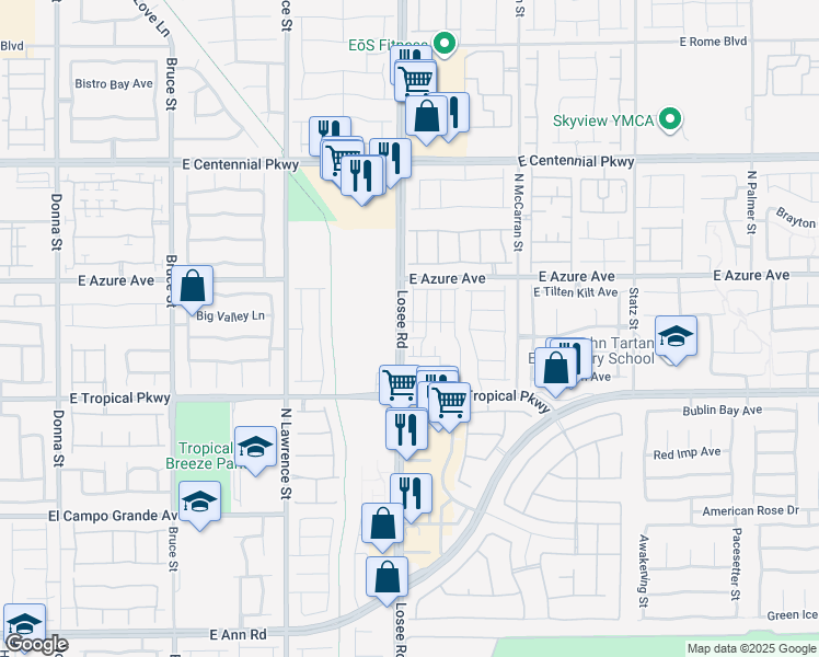 map of restaurants, bars, coffee shops, grocery stores, and more near 6113 Musas Garden St in North Las Vegas