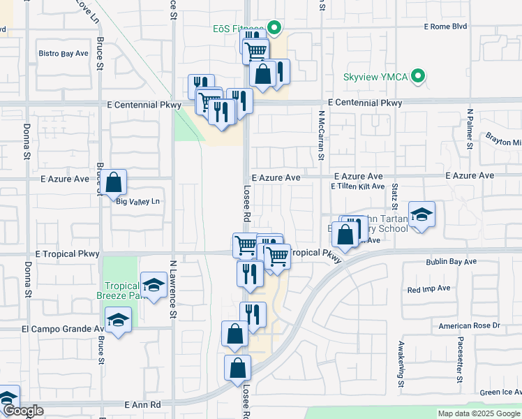 map of restaurants, bars, coffee shops, grocery stores, and more near 6113 Hibiscus Garden St in North Las Vegas