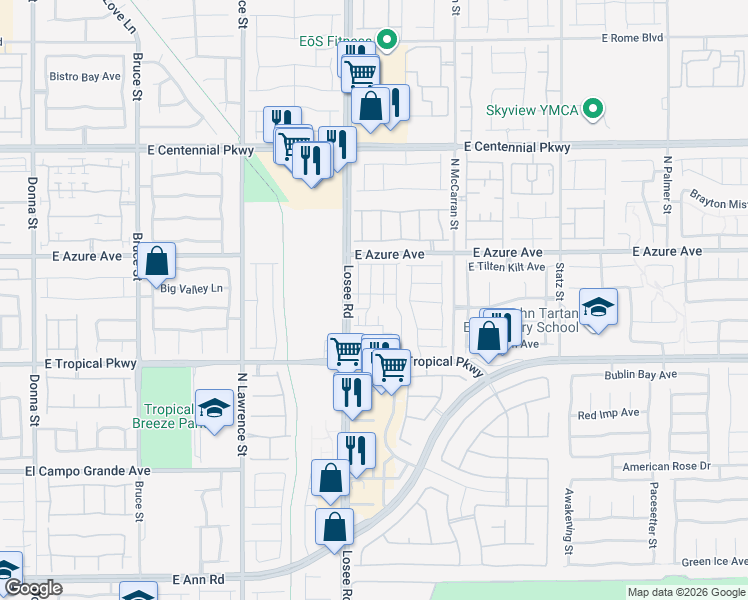 map of restaurants, bars, coffee shops, grocery stores, and more near 6112 Hibiscus Garden St in North Las Vegas