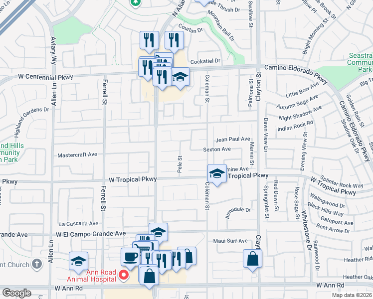 map of restaurants, bars, coffee shops, grocery stores, and more near 6101 Pahoehoe Way in North Las Vegas