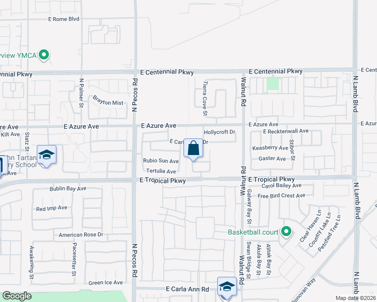 map of restaurants, bars, coffee shops, grocery stores, and more near 3725 East Carisbrook Drive in North Las Vegas