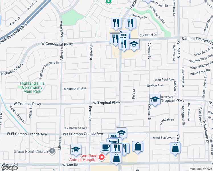 map of restaurants, bars, coffee shops, grocery stores, and more near 3023 Extravagant Avenue in North Las Vegas
