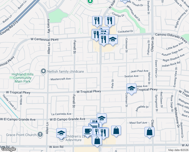 map of restaurants, bars, coffee shops, grocery stores, and more near 2915 Extravagant Avenue in North Las Vegas