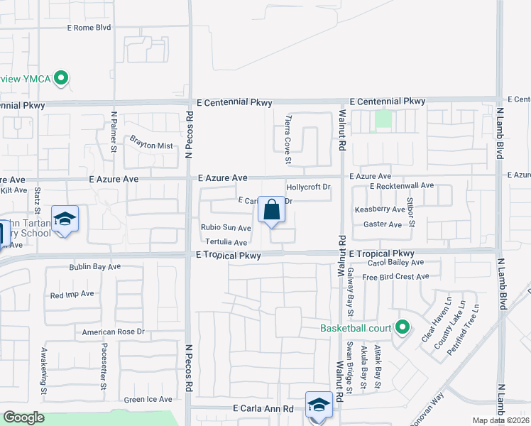 map of restaurants, bars, coffee shops, grocery stores, and more near 3725 East Carisbrook Drive in North Las Vegas