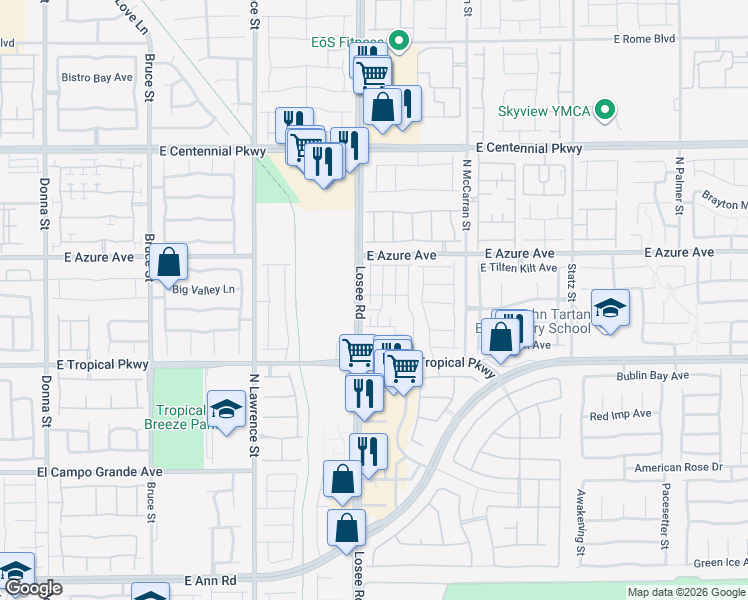 map of restaurants, bars, coffee shops, grocery stores, and more near 6086 Ginger Garden Street in North Las Vegas