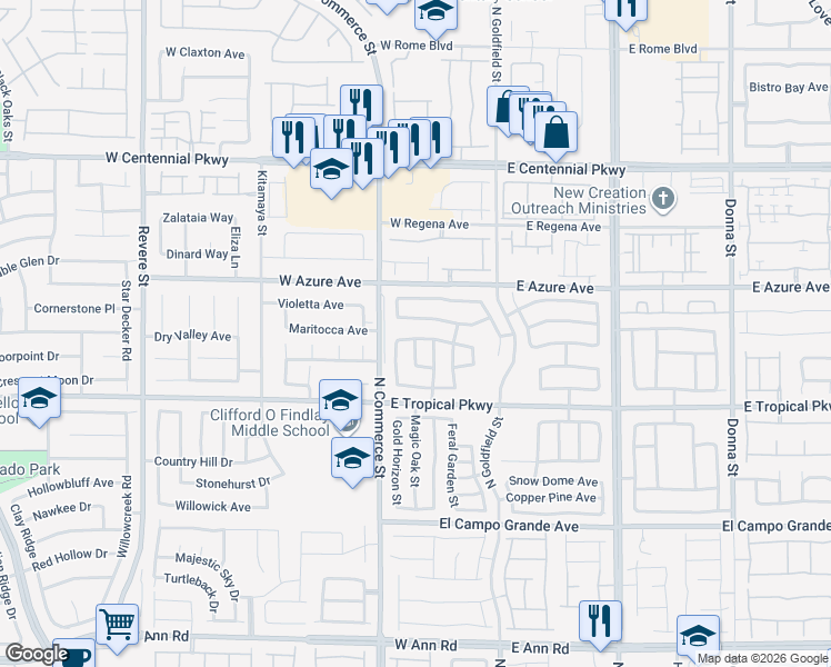 map of restaurants, bars, coffee shops, grocery stores, and more near 144 Lions Den Avenue in North Las Vegas