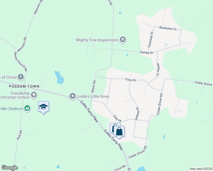 map of restaurants, bars, coffee shops, grocery stores, and more near 3002 Trice Place in Lebanon