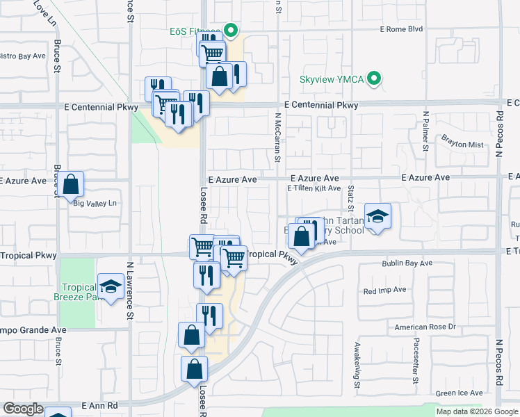 map of restaurants, bars, coffee shops, grocery stores, and more near 2638 Marigold Falls Avenue in North Las Vegas