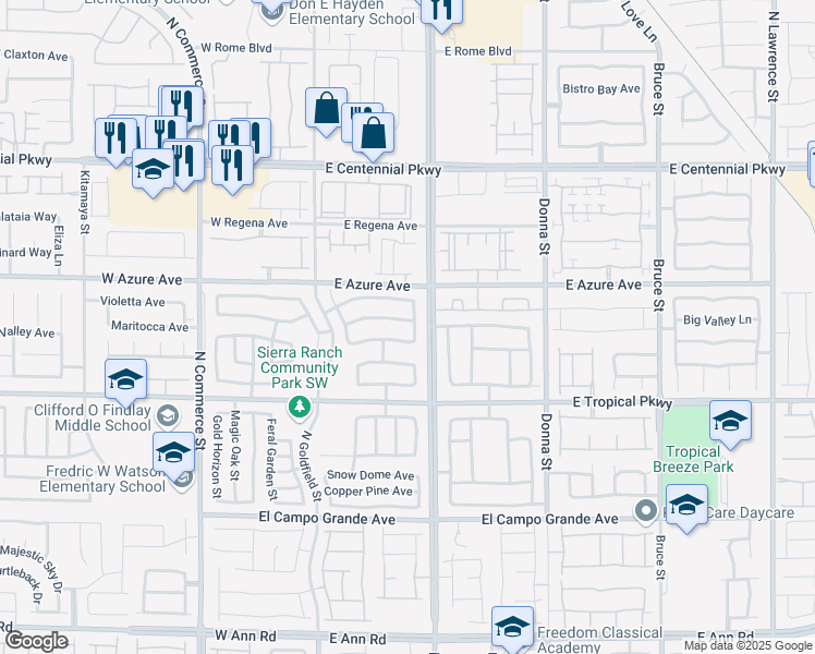 map of restaurants, bars, coffee shops, grocery stores, and more near 325 Sierra Breeze Avenue in North Las Vegas