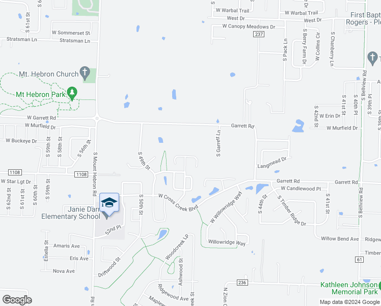 map of restaurants, bars, coffee shops, grocery stores, and more near 4515 West Buckeye Drive in Rogers