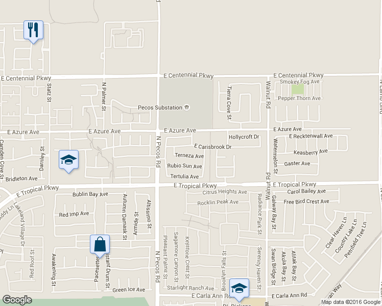 map of restaurants, bars, coffee shops, grocery stores, and more near 3549 East Carisbrook Drive in North Las Vegas