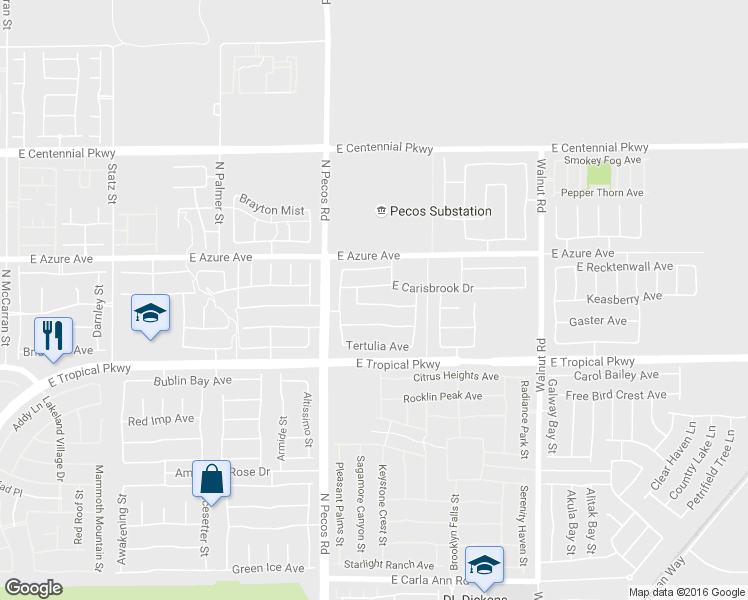 map of restaurants, bars, coffee shops, grocery stores, and more near 3549 East Carisbrook Drive in North Las Vegas