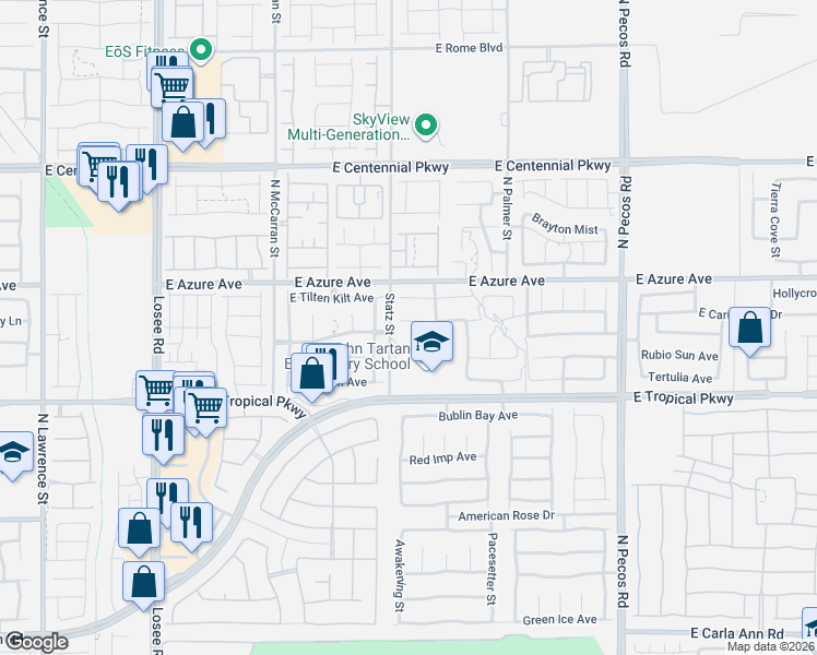 map of restaurants, bars, coffee shops, grocery stores, and more near 3016 Hartley Cove Avenue in North Las Vegas