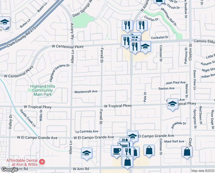 map of restaurants, bars, coffee shops, grocery stores, and more near 3129 Extravagant Avenue in North Las Vegas