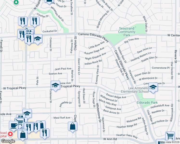 map of restaurants, bars, coffee shops, grocery stores, and more near 1828 Badger Canyon Avenue in North Las Vegas