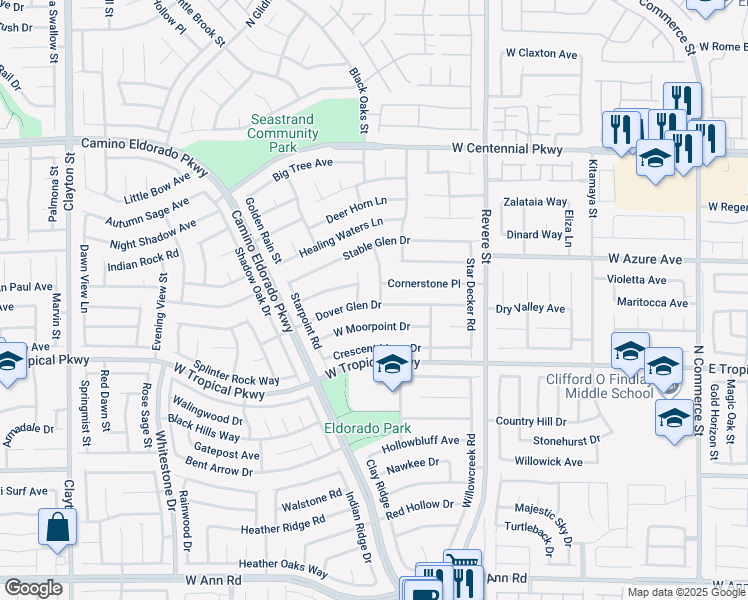 map of restaurants, bars, coffee shops, grocery stores, and more near 6109 Benchmark Way in North Las Vegas