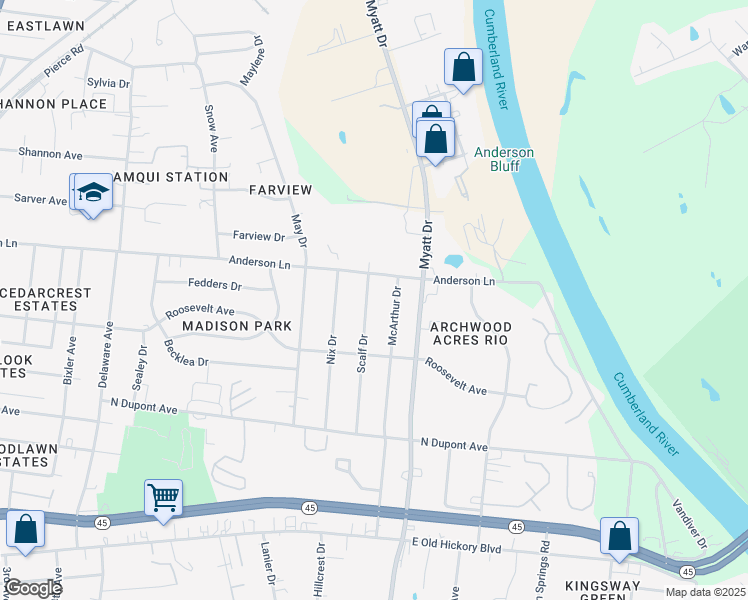 map of restaurants, bars, coffee shops, grocery stores, and more near 320 McArthur Drive in Nashville
