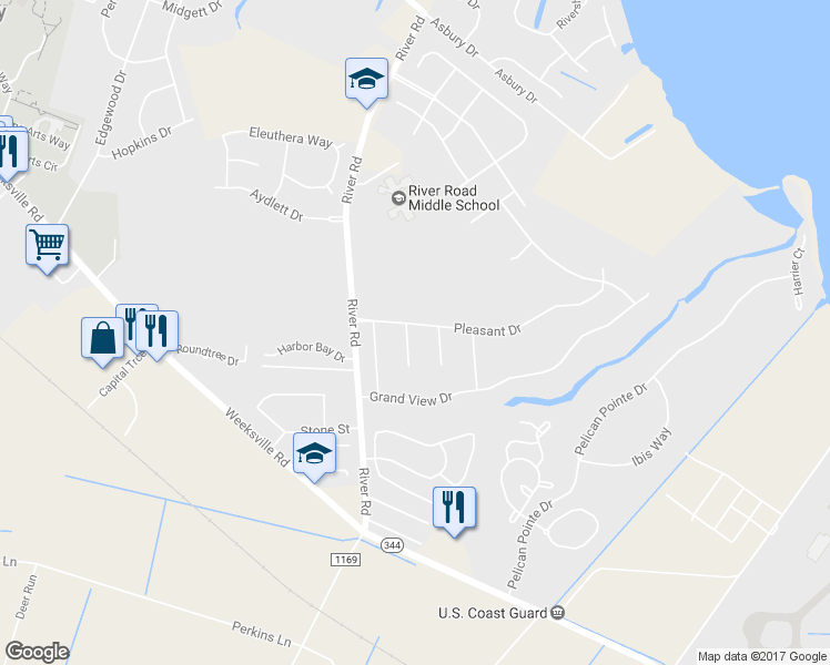 map of restaurants, bars, coffee shops, grocery stores, and more near 100 Green Run Court in Elizabeth City