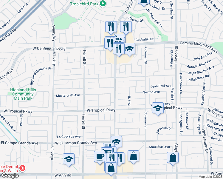 map of restaurants, bars, coffee shops, grocery stores, and more near 2911 Extravagant Avenue in North Las Vegas