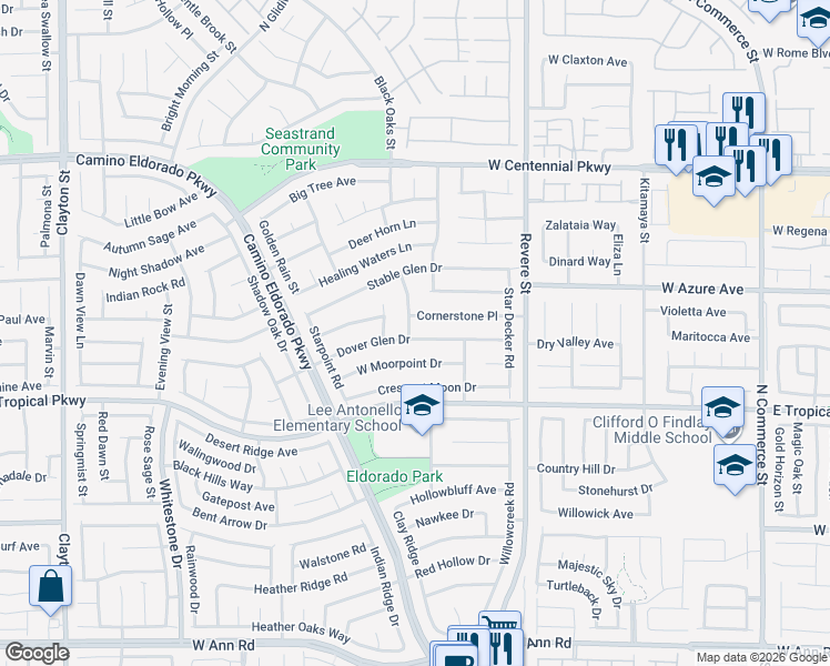 map of restaurants, bars, coffee shops, grocery stores, and more near 6109 Benchmark Way in North Las Vegas