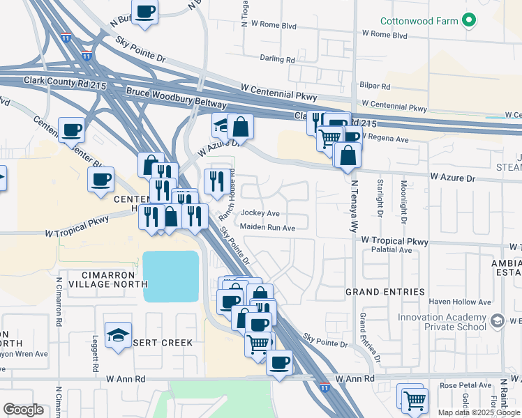 map of restaurants, bars, coffee shops, grocery stores, and more near 7500 Jockey Avenue in Las Vegas