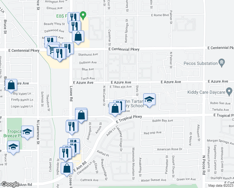 map of restaurants, bars, coffee shops, grocery stores, and more near 6120 Alderley Court in North Las Vegas