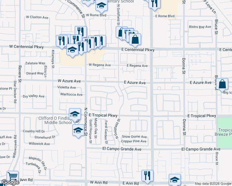 map of restaurants, bars, coffee shops, grocery stores, and more near 6113 North Silken Saddle Street in North Las Vegas