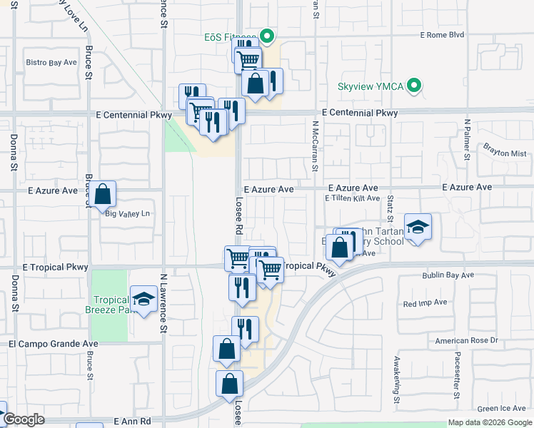 map of restaurants, bars, coffee shops, grocery stores, and more near 6144 Aster Garden st in North Las Vegas