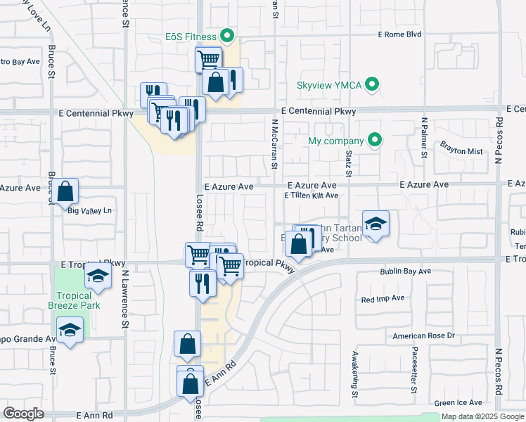map of restaurants, bars, coffee shops, grocery stores, and more near in North Las Vegas