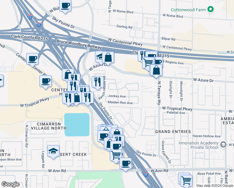 map of restaurants, bars, coffee shops, grocery stores, and more near 7500 Jockey Avenue in Las Vegas