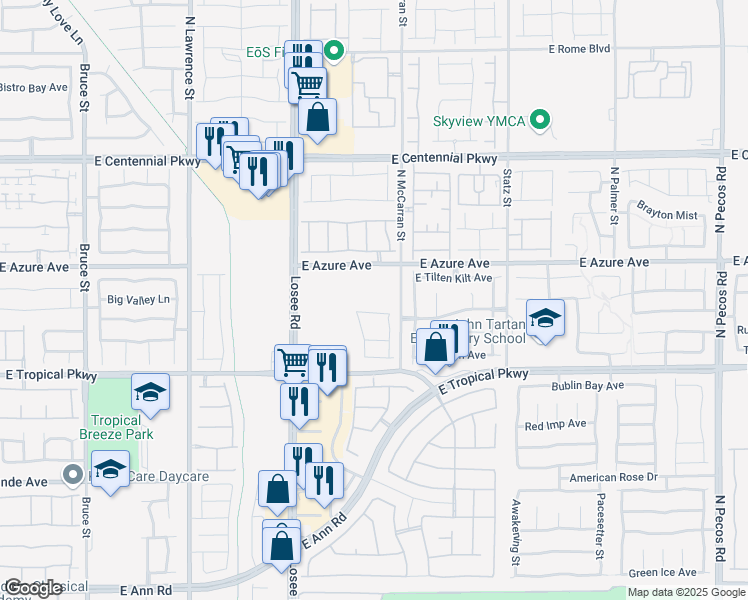 map of restaurants, bars, coffee shops, grocery stores, and more near 2637 Begonia Falls Avenue in North Las Vegas