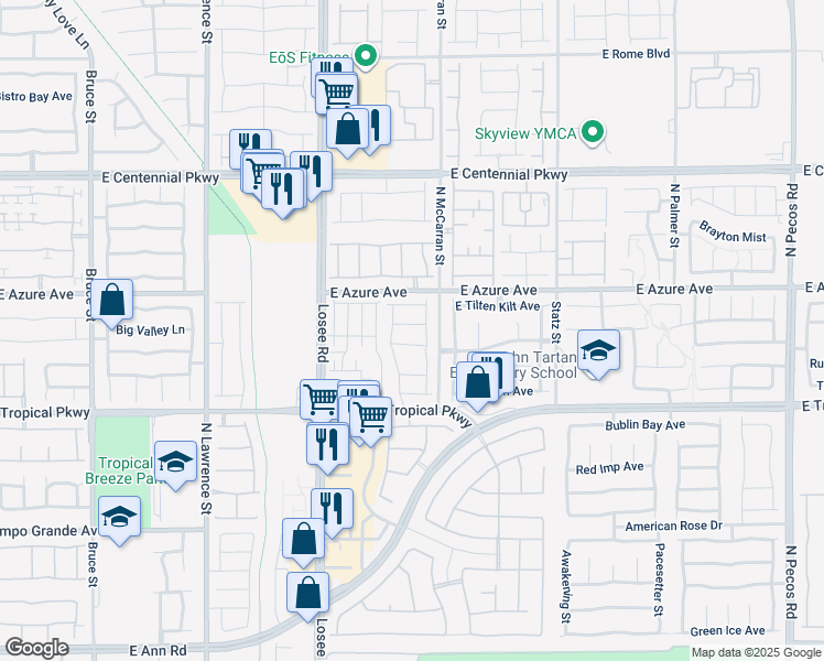 map of restaurants, bars, coffee shops, grocery stores, and more near 2637 Snapdragon Falls Avenue in North Las Vegas