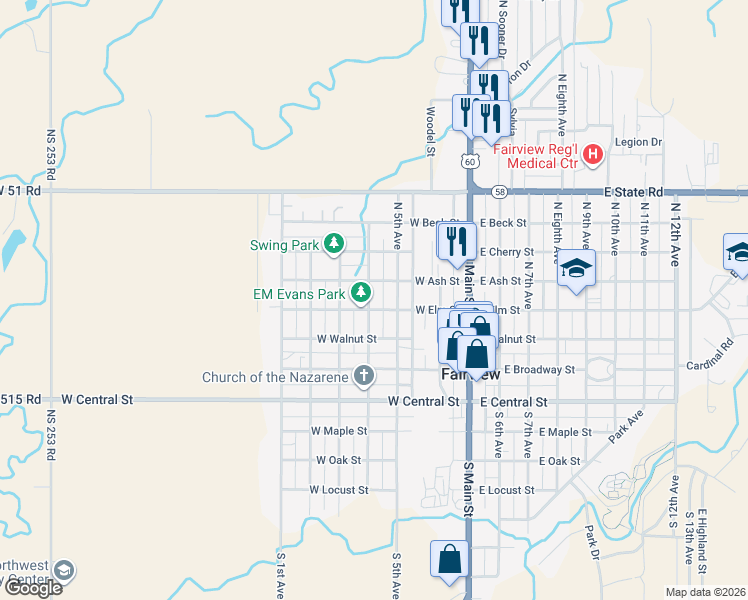 map of restaurants, bars, coffee shops, grocery stores, and more near 306 North 4th Avenue in Fairview