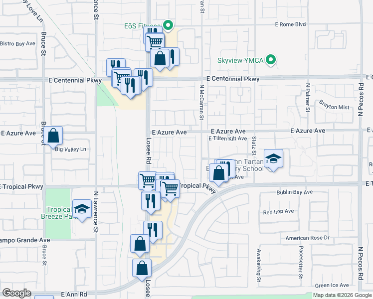 map of restaurants, bars, coffee shops, grocery stores, and more near 2629 Snapdragon Falls Avenue in North Las Vegas