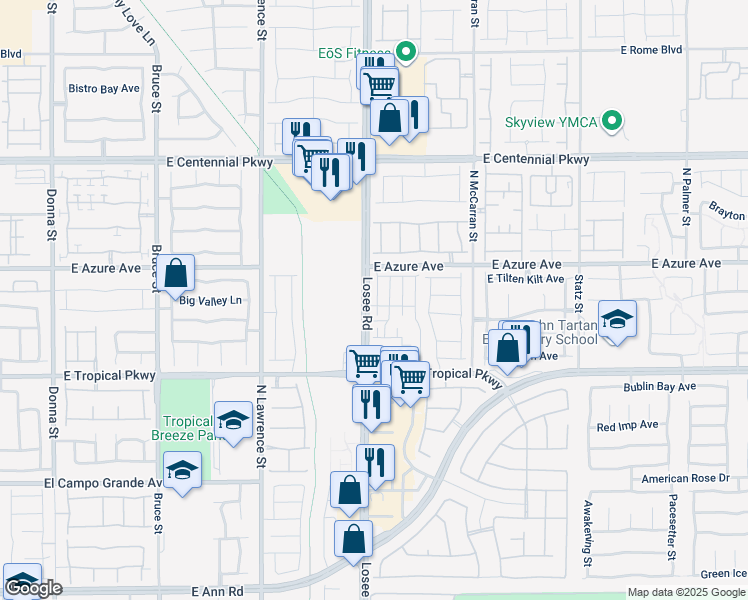 map of restaurants, bars, coffee shops, grocery stores, and more near 6137 Musas Garden St in North Las Vegas
