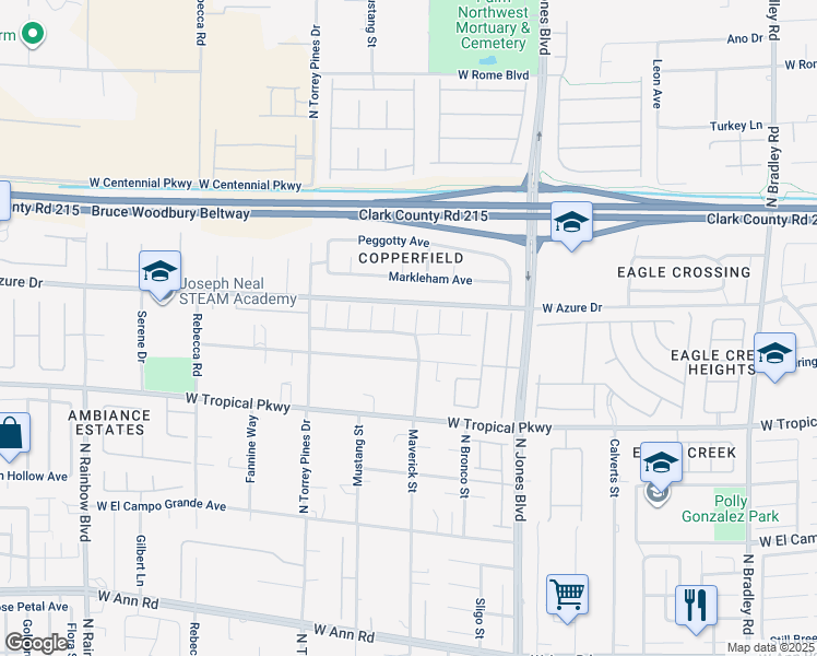 map of restaurants, bars, coffee shops, grocery stores, and more near 6121 Maverick Street in Las Vegas