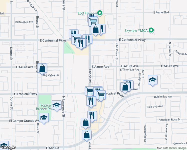 map of restaurants, bars, coffee shops, grocery stores, and more near in North Las Vegas